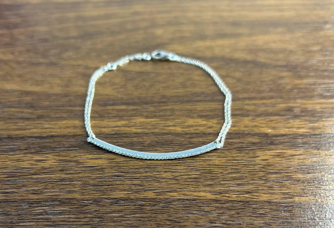 Classic Diamond Line Bar Statement 14K White Gold Chain Minimalistic Bracelet