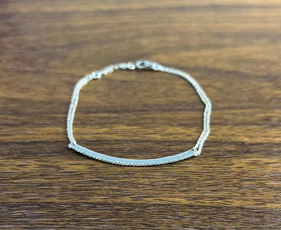 Classic Diamond Line Bar Statement 14K White Gold Chain Minimalistic Bracelet