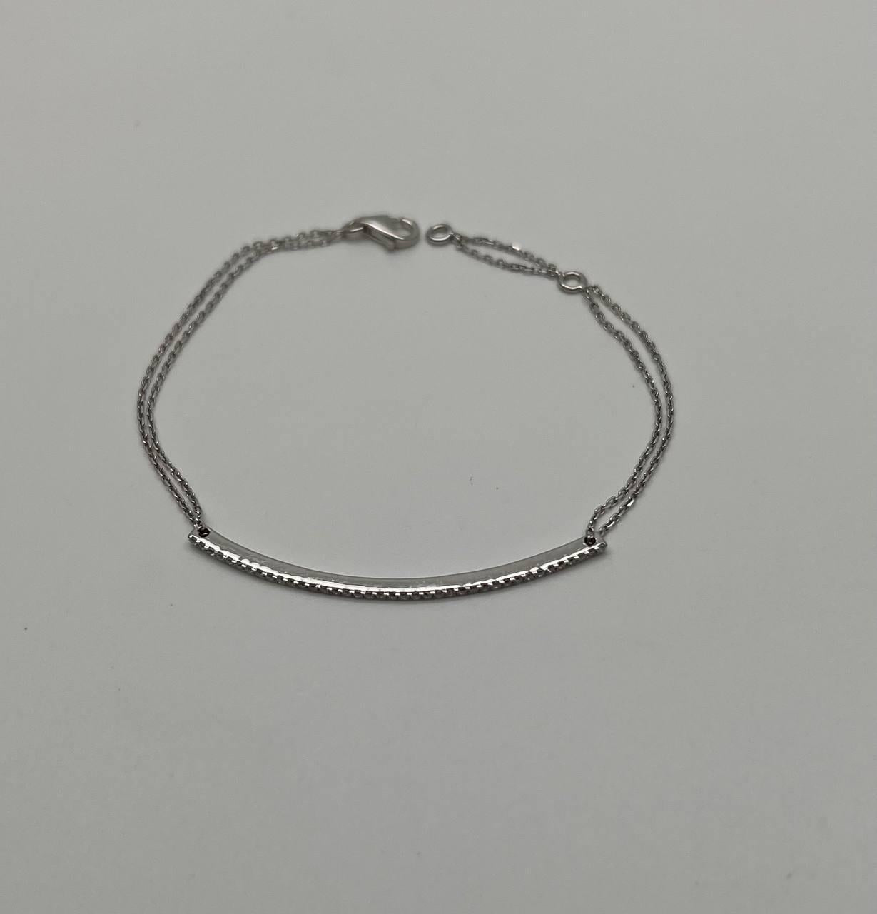 Classic Diamond Line Bar Statement 14K White Gold Chain Minimalistic Bracelet