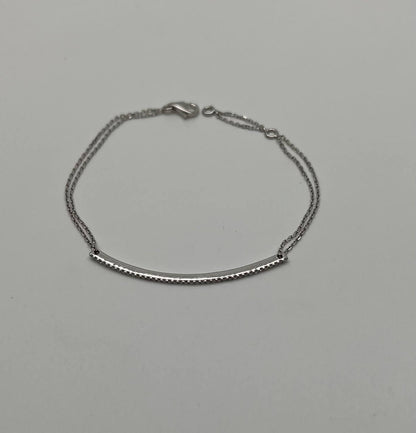 Classic Diamond Line Bar Statement 14K White Gold Chain Minimalistic Bracelet