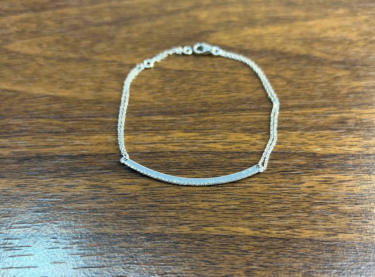 Classic Diamond Line Bar Statement 14K White Gold Chain Minimalistic Bracelet