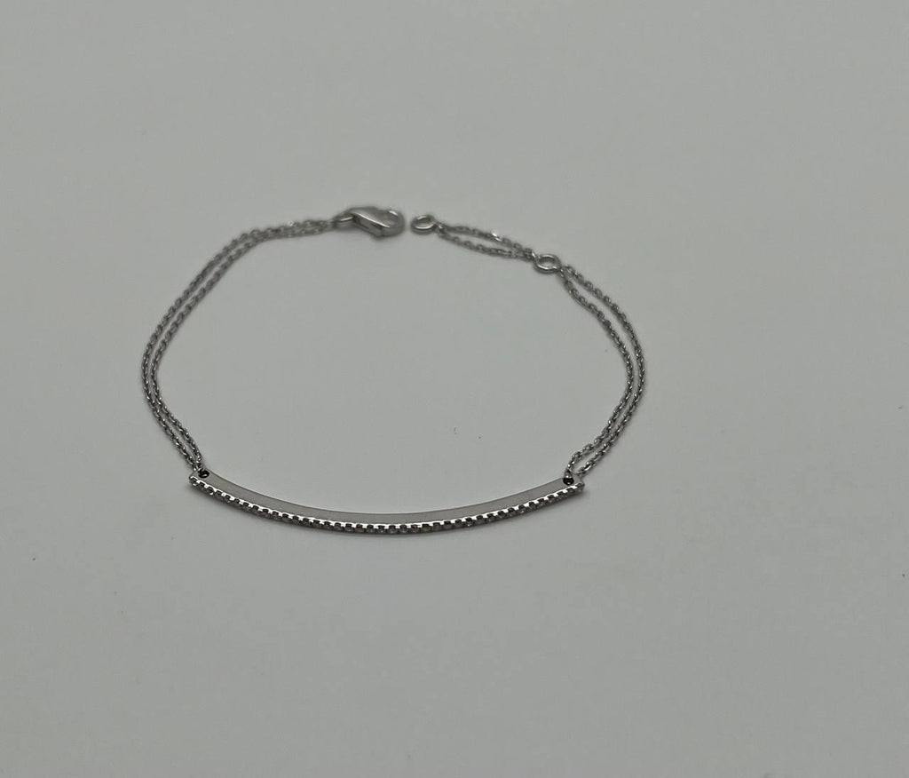 Classic Diamond Line Bar Statement 14K White Gold Chain Minimalistic Bracelet