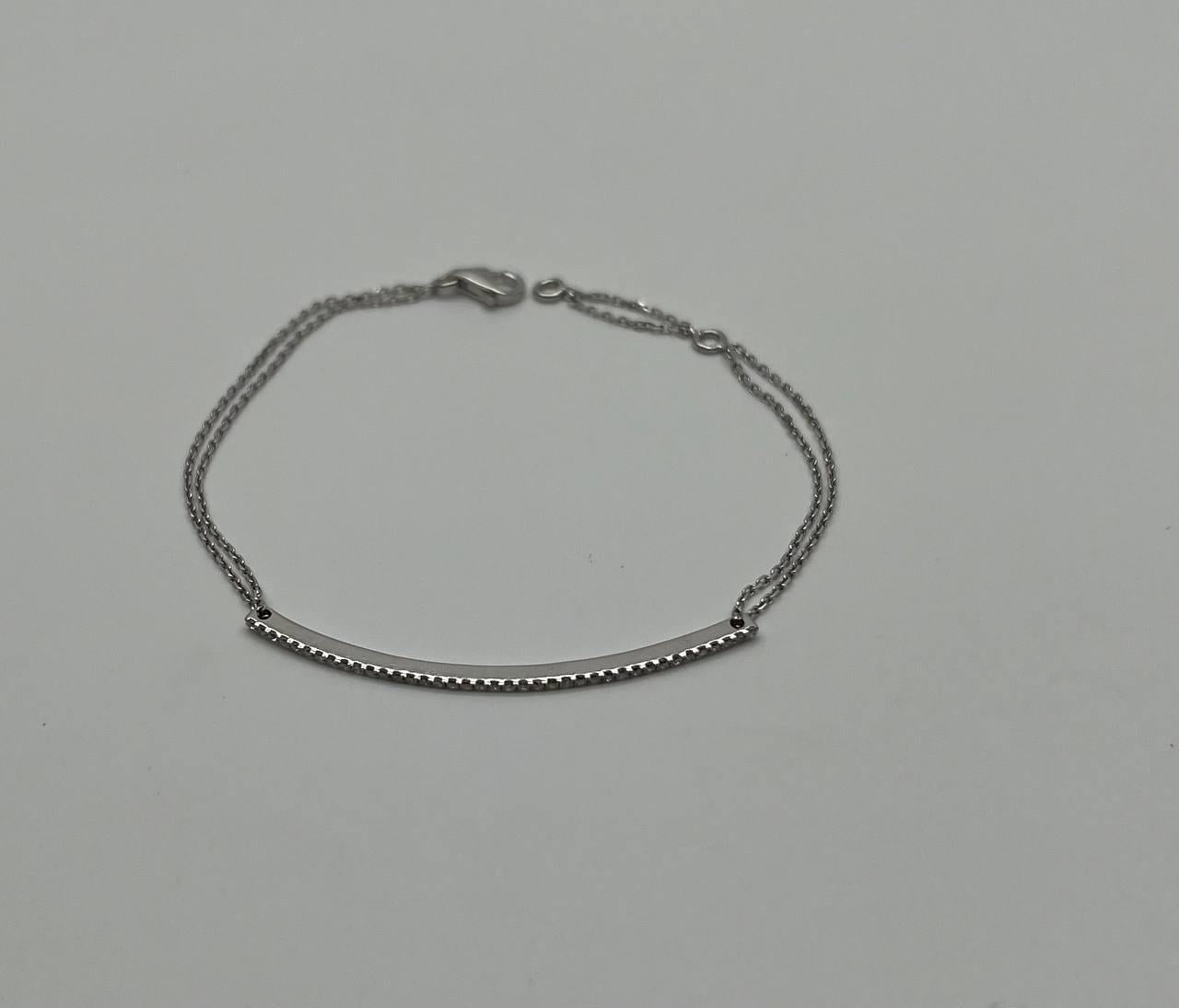 Classic Diamond Line Bar Statement 14K White Gold Chain Minimalistic Bracelet