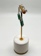 Emerald Cut Shape Green Tourmaline White Diamond 18K White Gold Drop Earrings