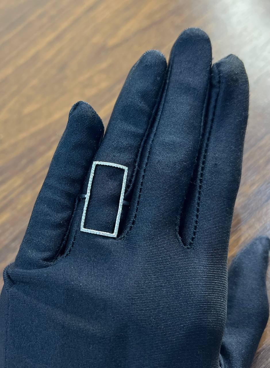 Rectangle Diamond Perimeter Geometric 14 Karat White Gold Statement Ring