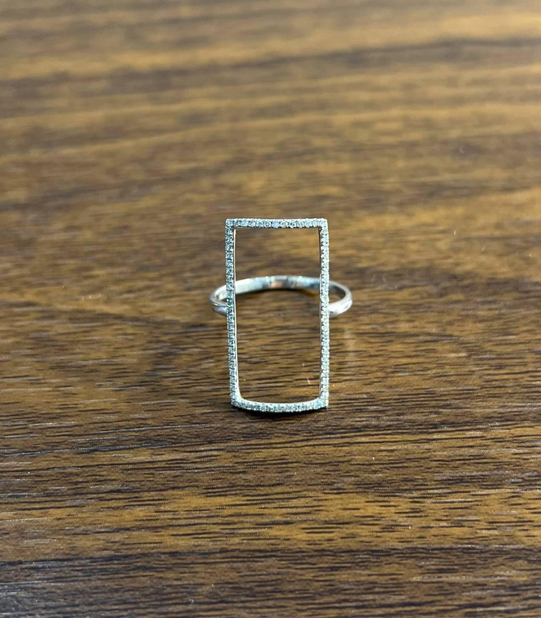 Rectangle Diamond Perimeter Geometric 14 Karat White Gold Statement Ring