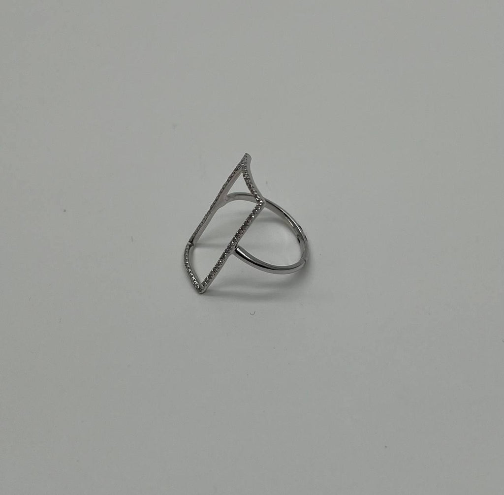 Rectangle Diamond Perimeter Geometric 14 Karat White Gold Statement Ring