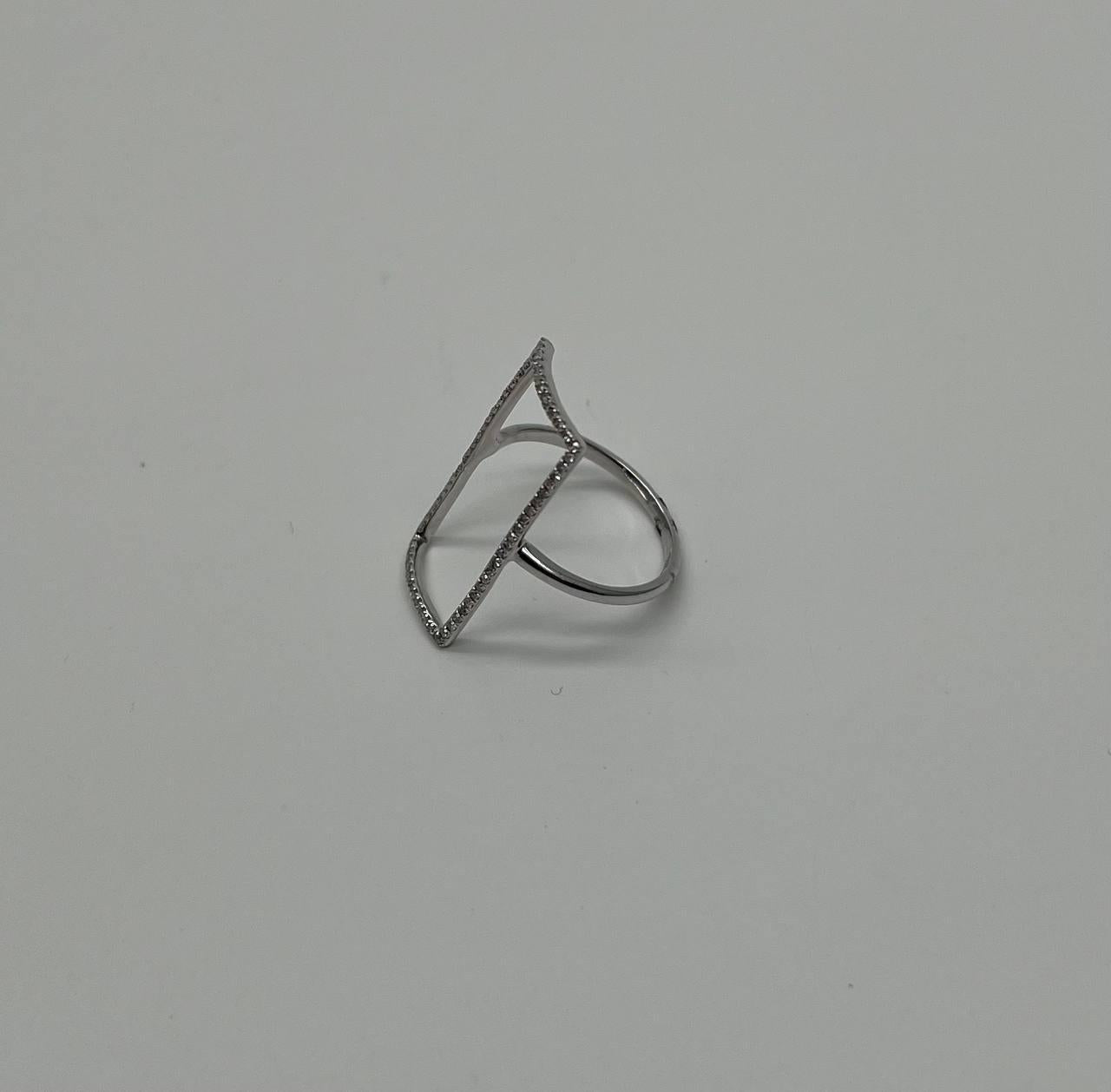 rectangle diamond perimeter geometric 14 karat white gold statement ring