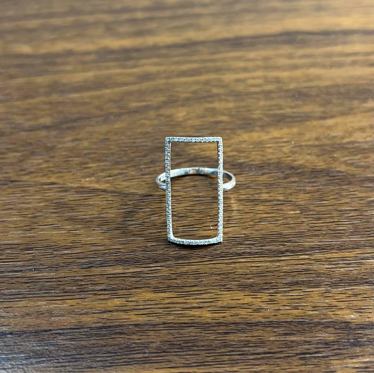 Rectangle Diamond Perimeter Geometric 14 Karat White Gold Statement Ring