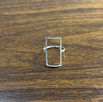 Rectangle Diamond Perimeter Geometric 14 Karat White Gold Statement Ring