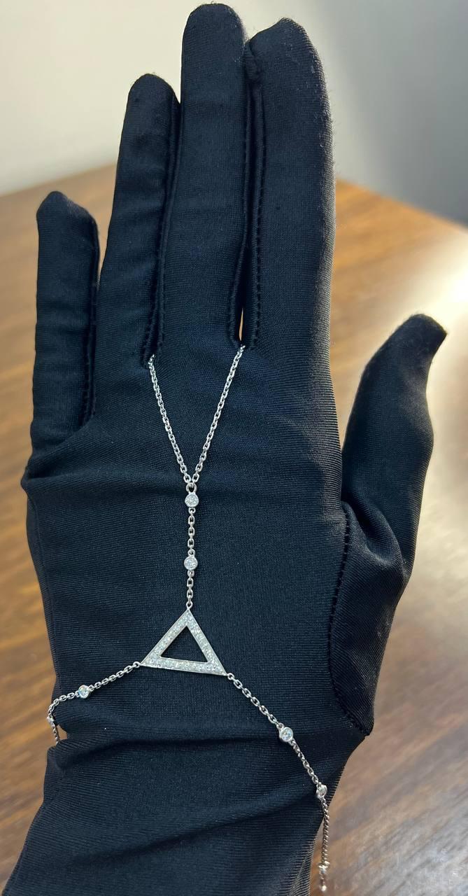 Finger Ring Chain Triangle Geometric Diamond 18K White Gold Statement Bracelet