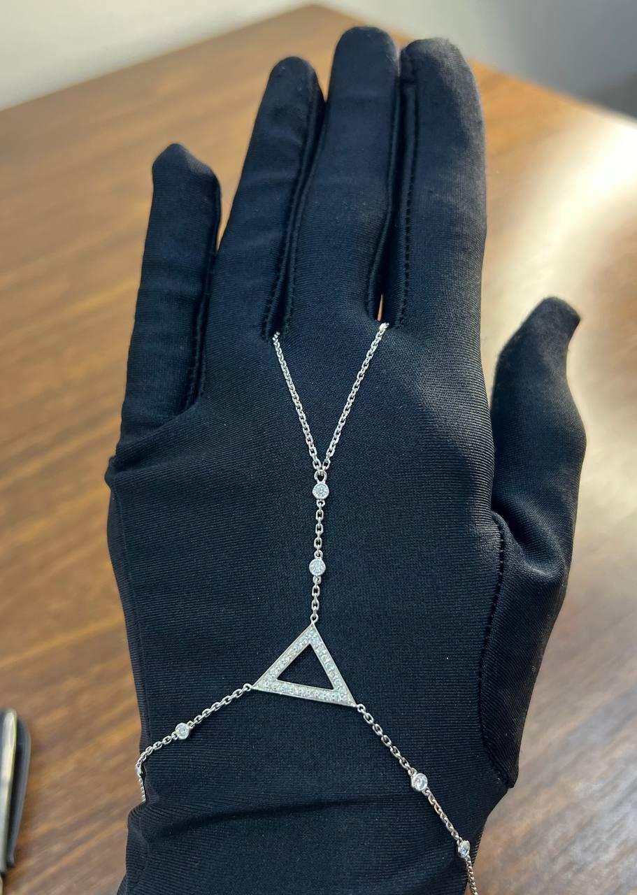 Finger Ring Chain Triangle Geometric Diamond 18K White Gold Statement Bracelet