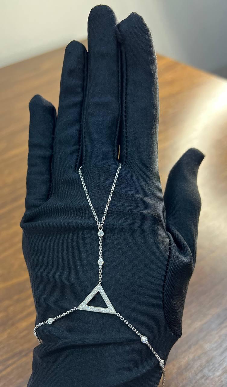 Finger Ring Chain Triangle Geometric Diamond 18K White Gold Statement Bracelet