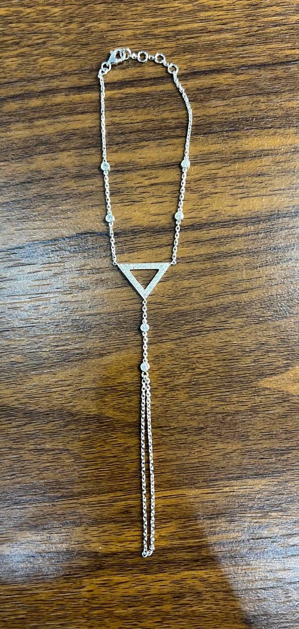 Finger Ring Chain Triangle Geometric Diamond 18K White Gold Statement Bracelet