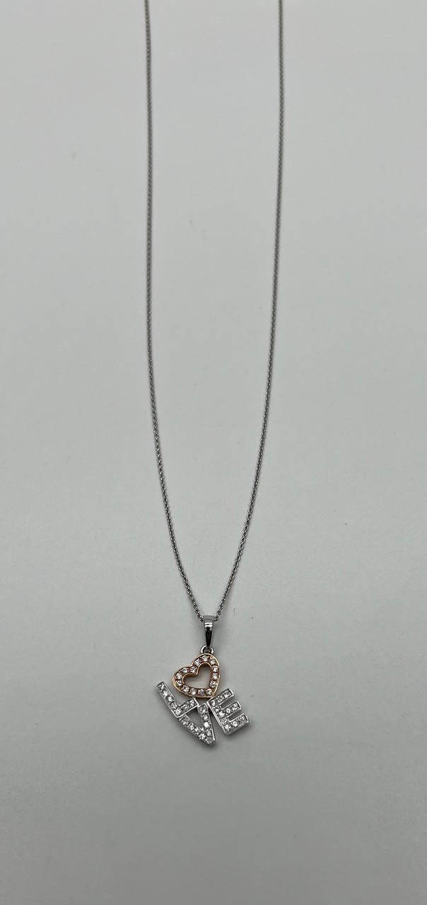 Love Heart Romance Romantic White Diamond 14K White Rose Gold Necklace Pendant
