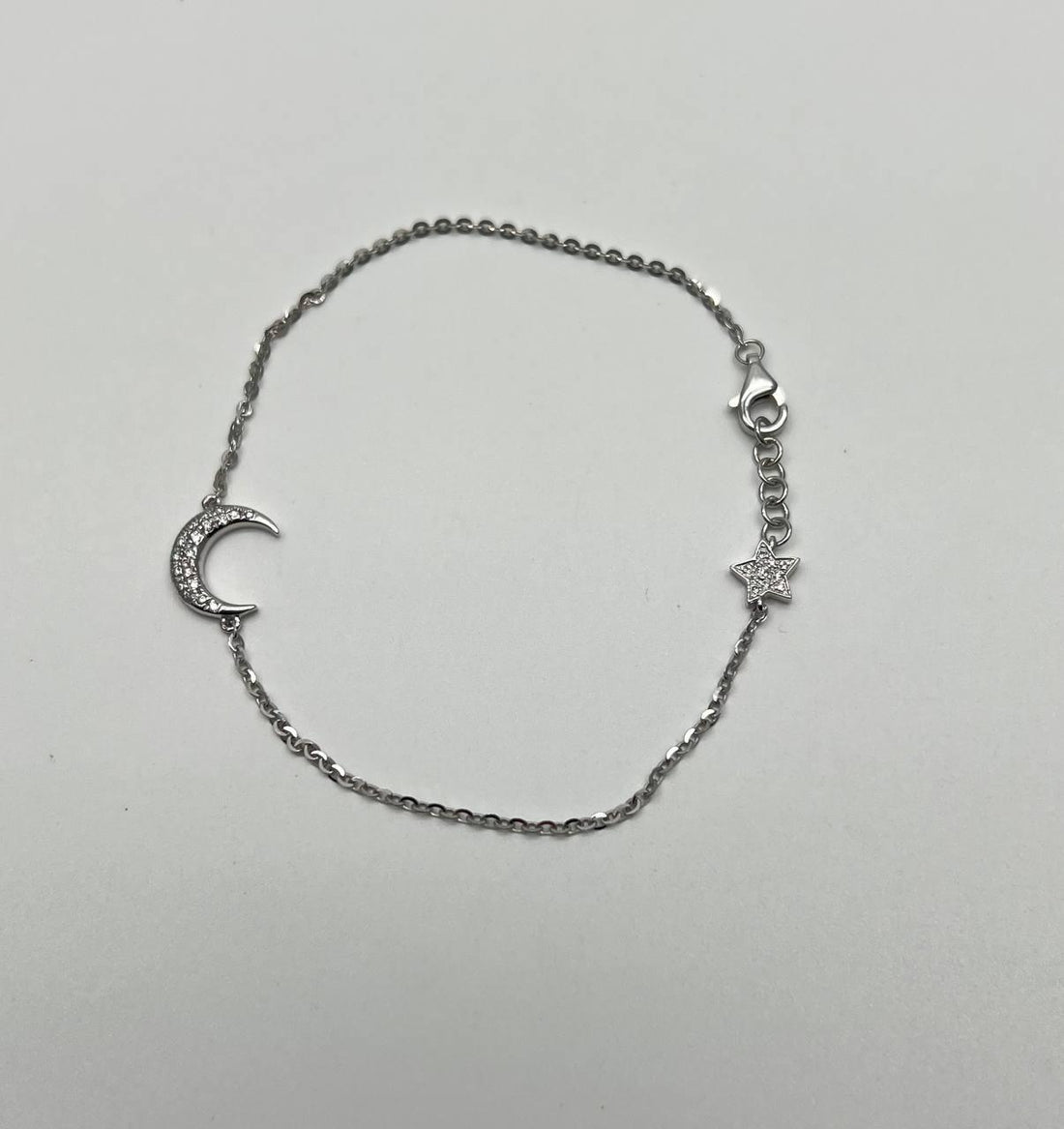 Lunar Moon Star White Brilliant Diamond Pave 18 Karat White Gold Chain Bracelet