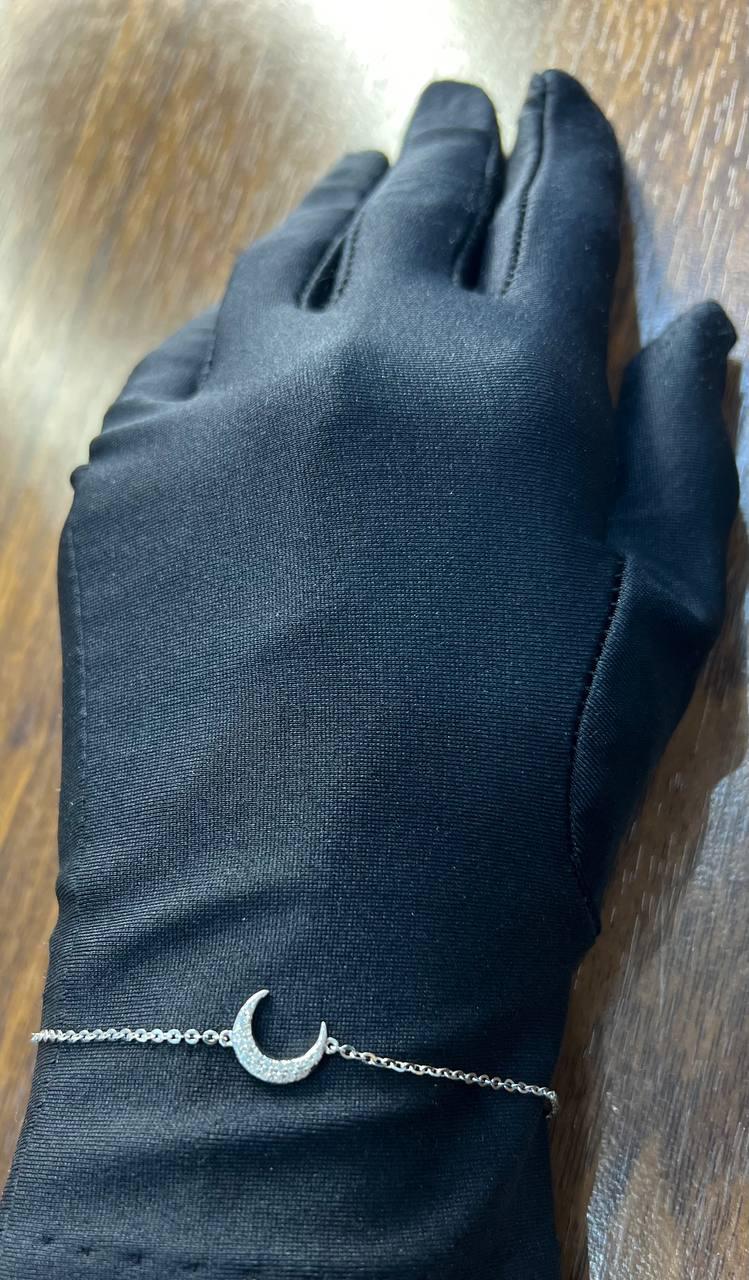 Lunar Moon Star White Brilliant Diamond Pave 18 Karat White Gold Chain Bracelet