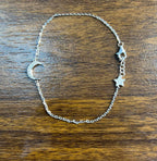 Lunar Moon Star White Brilliant Diamond Pave 18 Karat White Gold Chain Bracelet