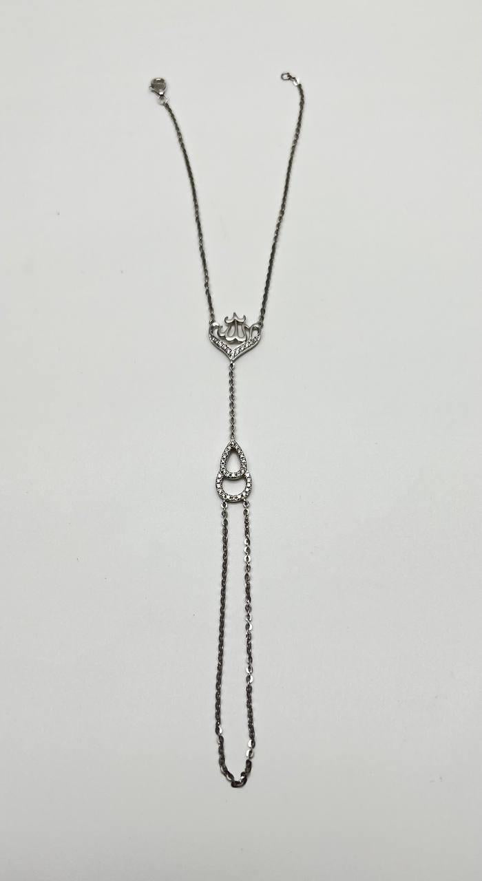 Allah God Lord Finger Ring Chain Diamond Symbol White Gold Statement Bracelet