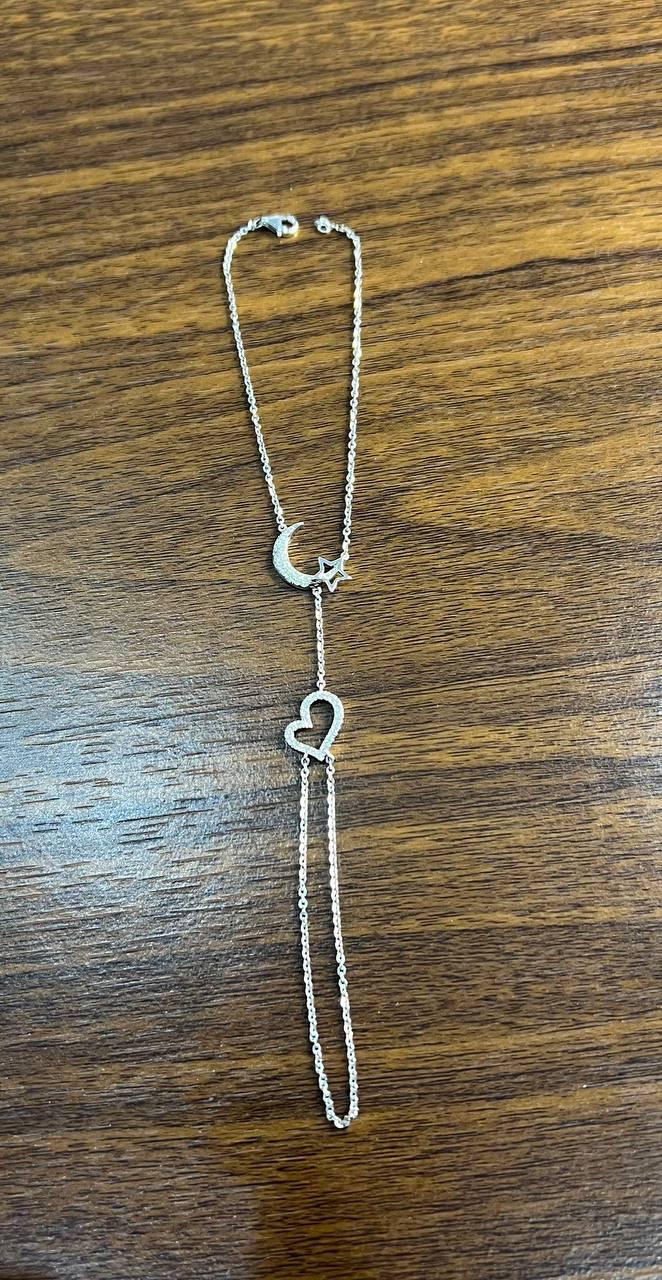 Finger Ring Chain Heart Lunar Diamond Symbol 18K White Gold Statement Bracelet