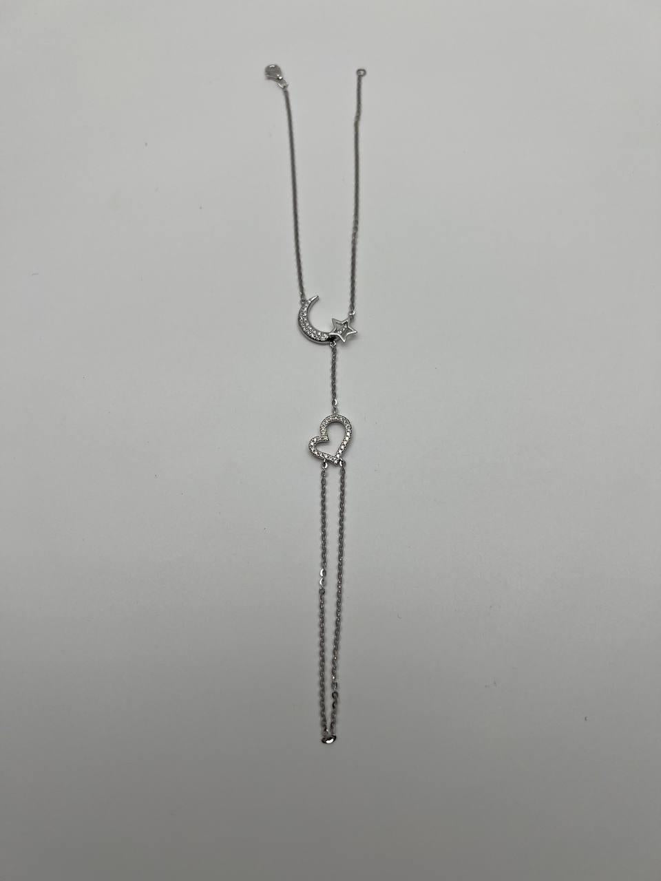 Finger Ring Chain Heart Lunar Diamond Symbol 18K White Gold Statement Bracelet