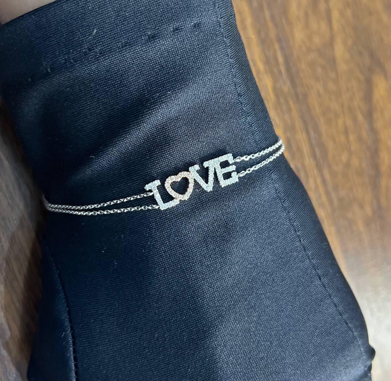 Love Word Romance Romantic White Diamond 18K White Gold Finger Chain Bracelet