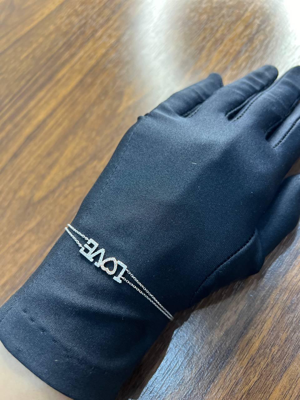 Love Word Romance Romantic White Diamond 18K White Gold Finger Chain Bracelet