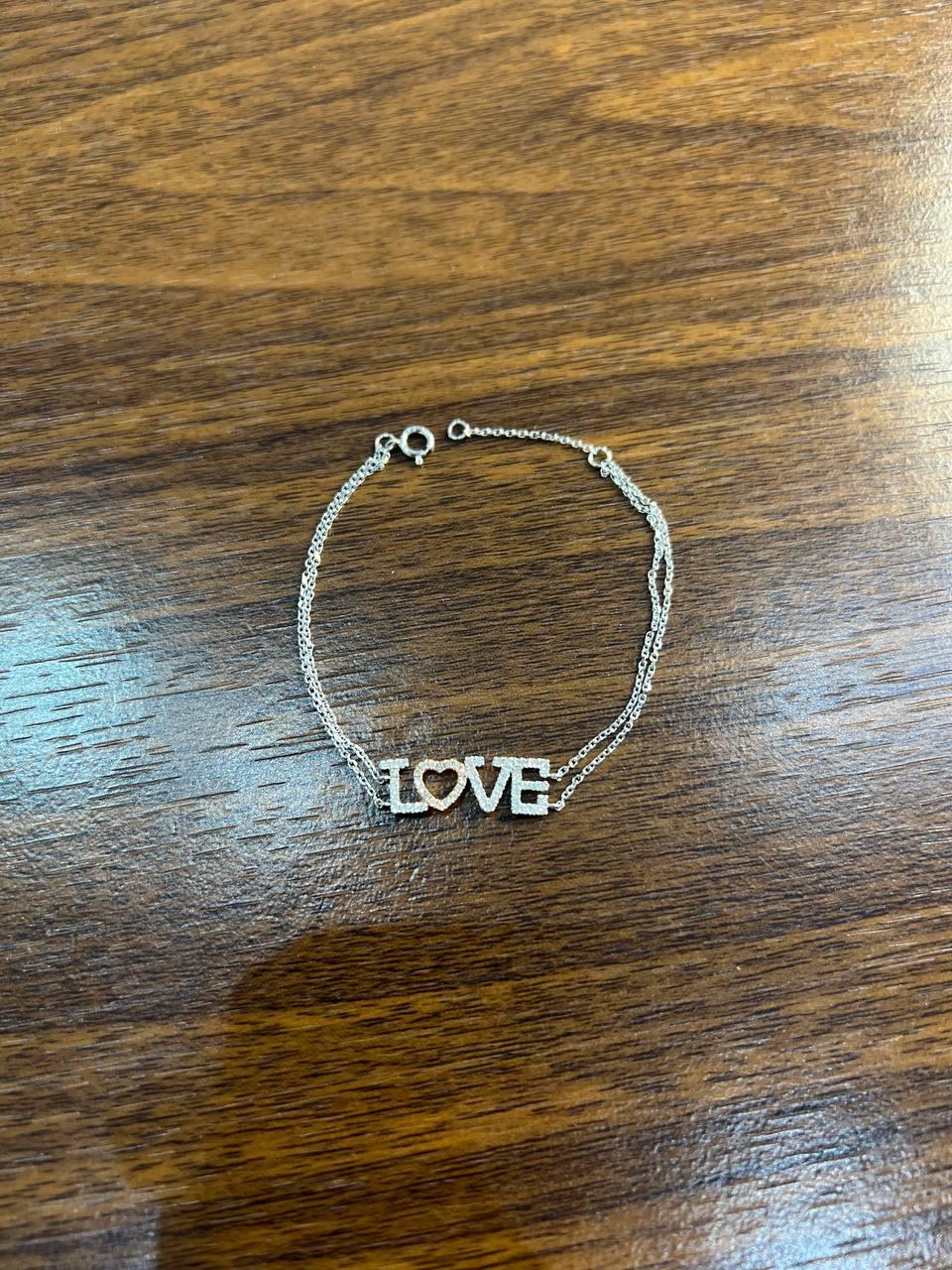 Love Word Romance Romantic White Diamond 18K White Gold Finger Chain Bracelet