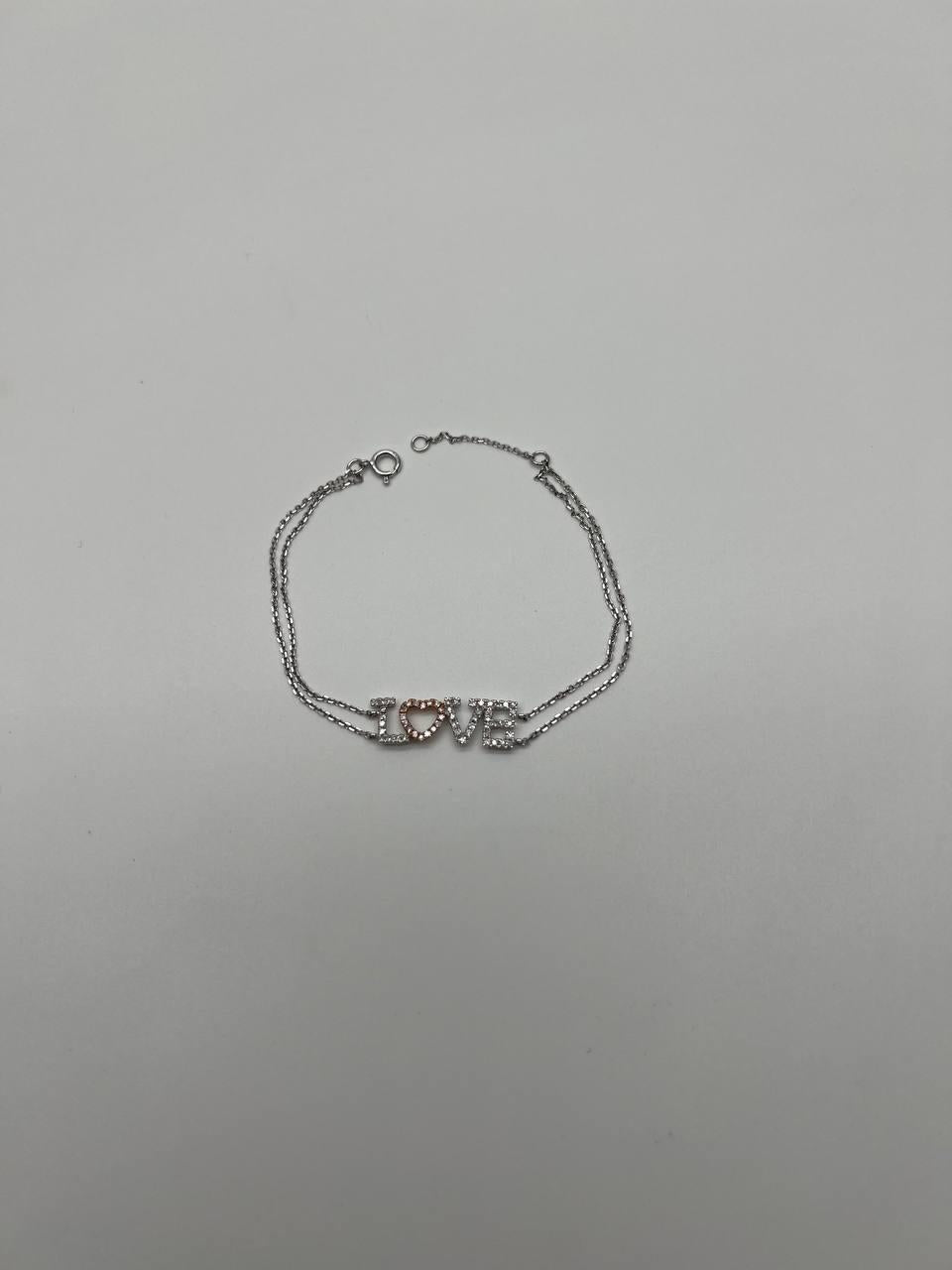 Love Word Romance Romantic White Diamond 18K White Gold Finger Chain Bracelet