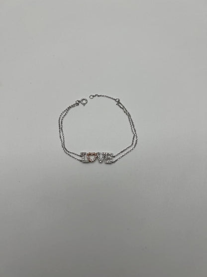 Love Word Romance Romantic White Diamond 18K White Gold Finger Chain Bracelet