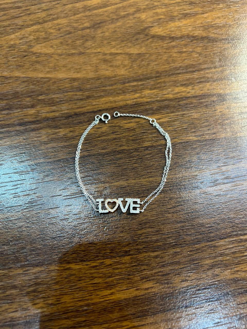 love word romance romantic white diamond 18k white gold finger chain bracelet