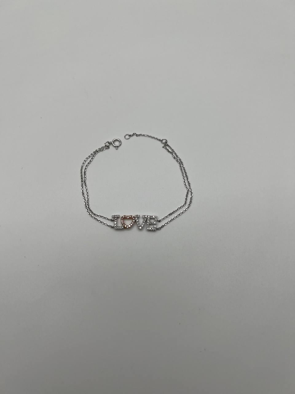 Love Word Romance Romantic White Diamond 18K White Gold Finger Chain Bracelet