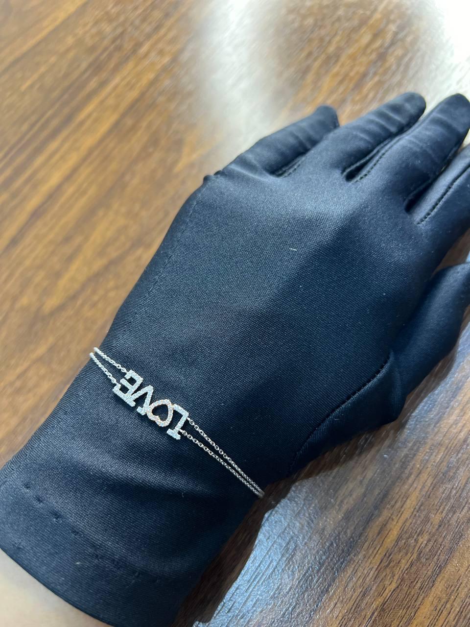 Love Word Romance Romantic White Diamond 18K White Gold Finger Chain Bracelet