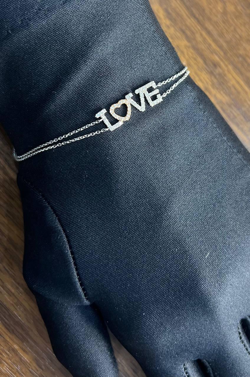 Love Word Romance Romantic White Diamond 18K White Gold Finger Chain Bracelet