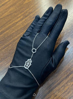 Finger Ring Chain Hamsa Hand Diamond Symbol 18K White Gold Statement Bracelet