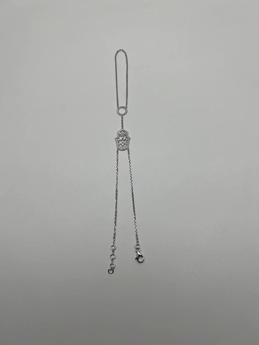Finger Ring Chain Hamsa Hand Diamond Symbol 18K White Gold Statement Bracelet