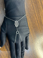 Finger Ring Chain Hamsa Hand Diamond Symbol 18K White Gold Statement Bracelet
