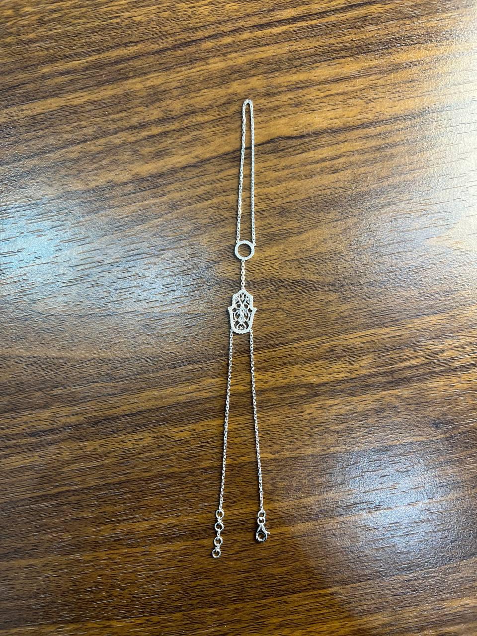 Finger Ring Chain Hamsa Hand Diamond Symbol 18K White Gold Statement Bracelet