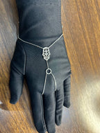 Finger Ring Chain Hamsa Hand Diamond Symbol 18K White Gold Statement Bracelet