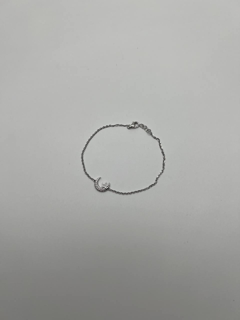 Lunar Moon Star White Brilliant Diamond Pave 18 Karat White Gold Chain Bracelet