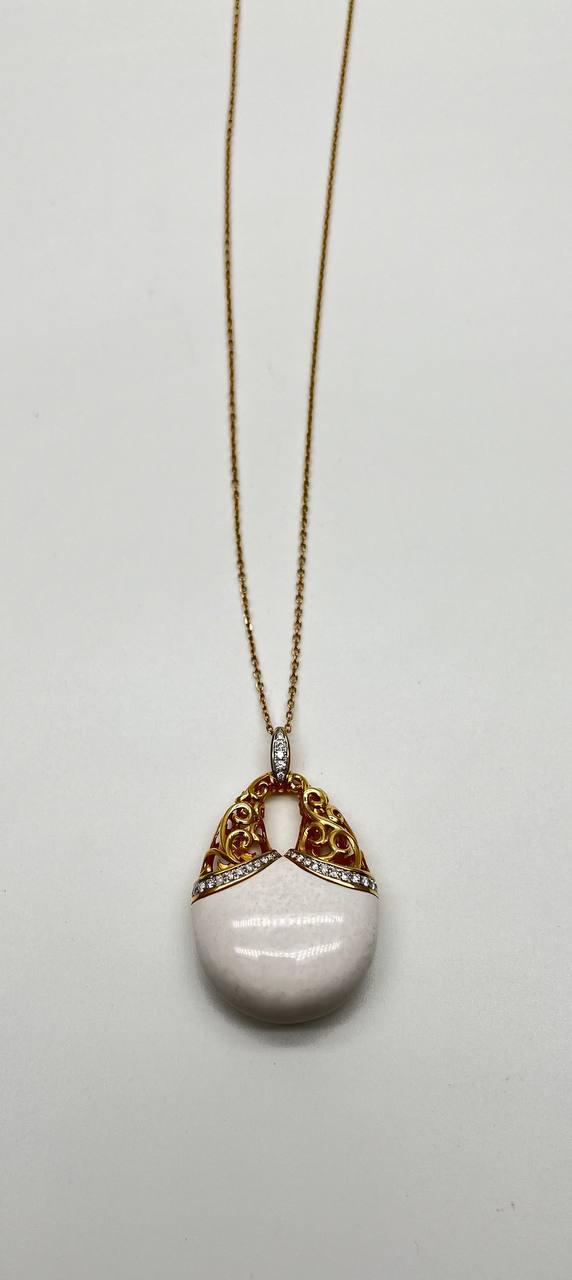 White Agate Diamond 18 Karat Rose Gold Theme Symbol Unique Pendant Necklace