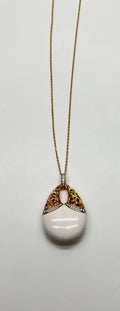 White Agate Diamond 18 Karat Rose Gold Theme Symbol Unique Pendant Necklace