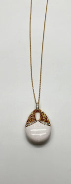 White Agate Diamond 18 Karat Rose Gold Theme Symbol Unique Pendant Necklace