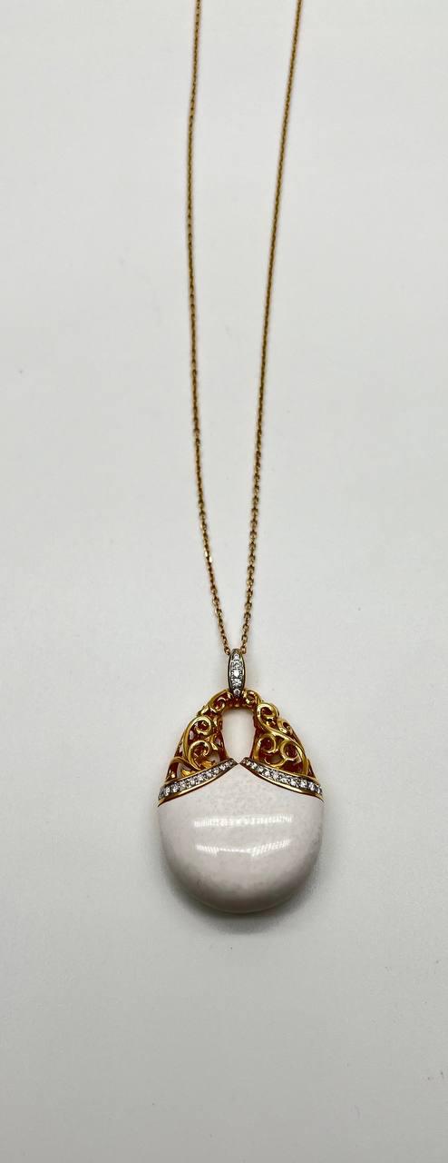 White Agate Diamond 18 Karat Rose Gold Theme Symbol Unique Pendant Necklace