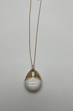 White Agate Diamond 18 Karat Rose Gold Theme Symbol Unique Pendant Necklace