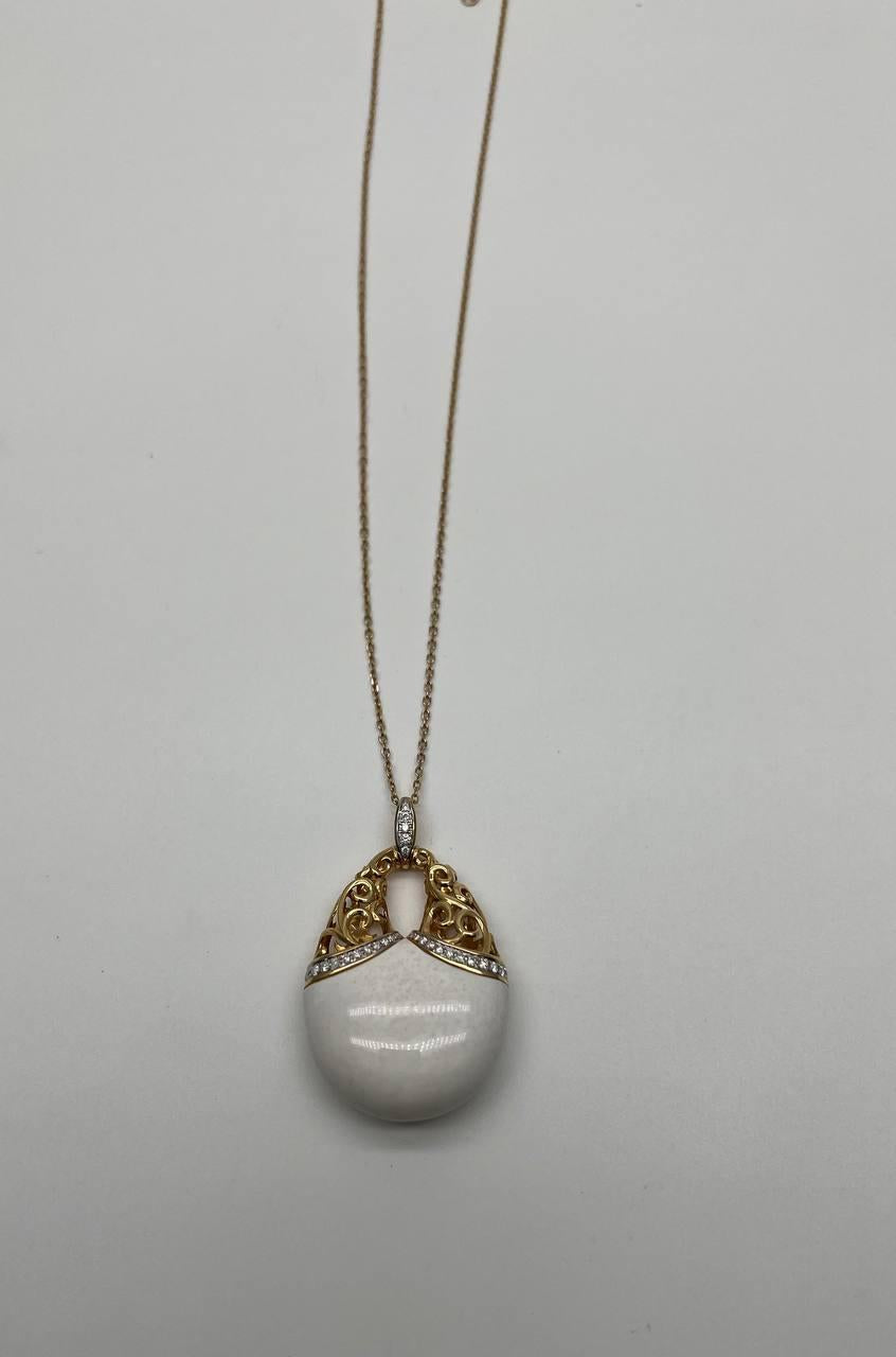 White Agate Diamond 18 Karat Rose Gold Theme Symbol Unique Pendant Necklace