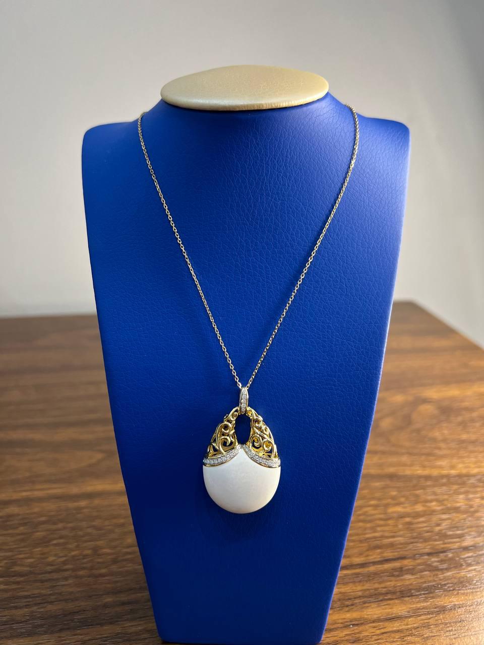 White Agate Diamond 18 Karat Rose Gold Theme Symbol Unique Pendant Necklace