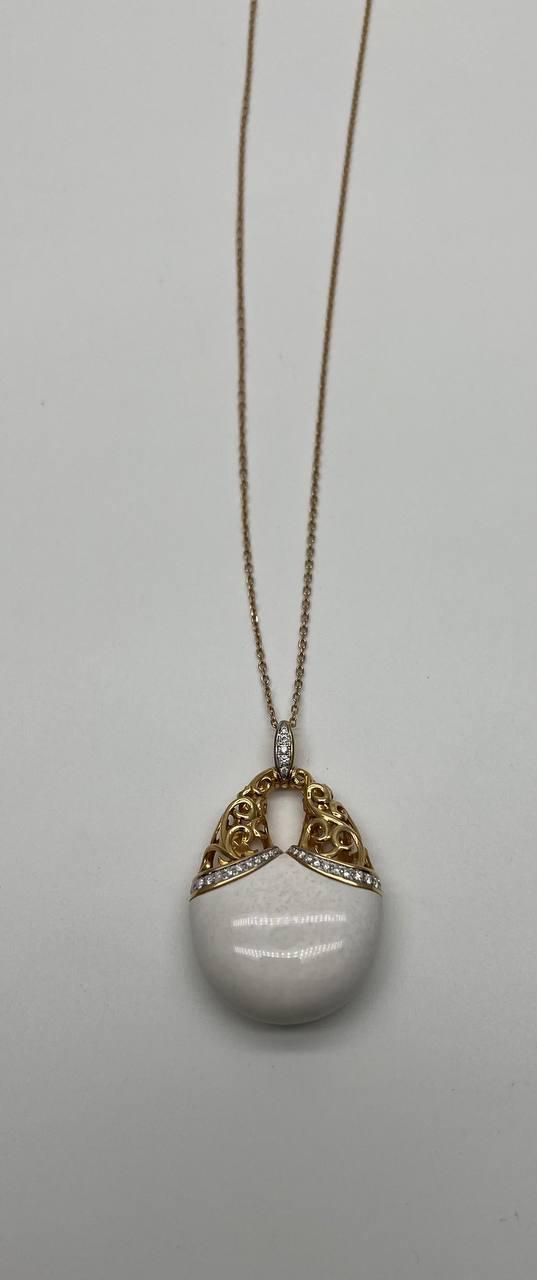 White Agate Diamond 18 Karat Rose Gold Theme Symbol Unique Pendant Necklace