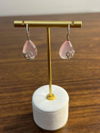Rose Quartz Diamond 18 Karat Rose Gold Rose Theme Flowers Floral Drop Earrings
