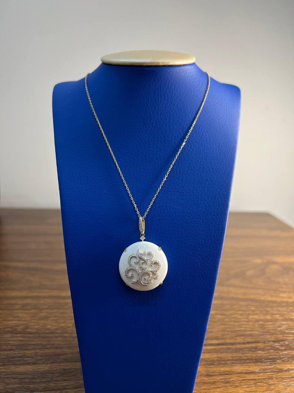 White Agate Diamond 18 Karat Rose Gold Theme Flowers Floral Pendant Necklace